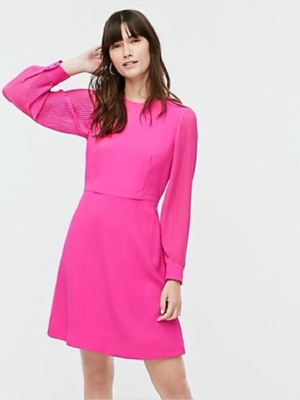 Fuchsia Long-Sleeve Pleated-Sleeve Mini Party Cocktail Dress
